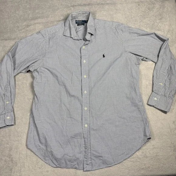 Polo Ralph Lauren Button Down Mens L Blue Regent Classic Fit Check Shirt 13070 - Picture 3 of 7